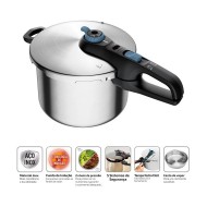 Panela De Pressão 6 Litros Inox Rochedo Trendy Fechamento Externo Com Cesta De Vapor